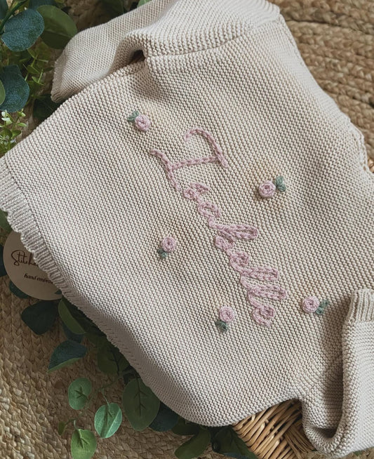 Scalloped cream personalised cardigan - ROSEBUDS