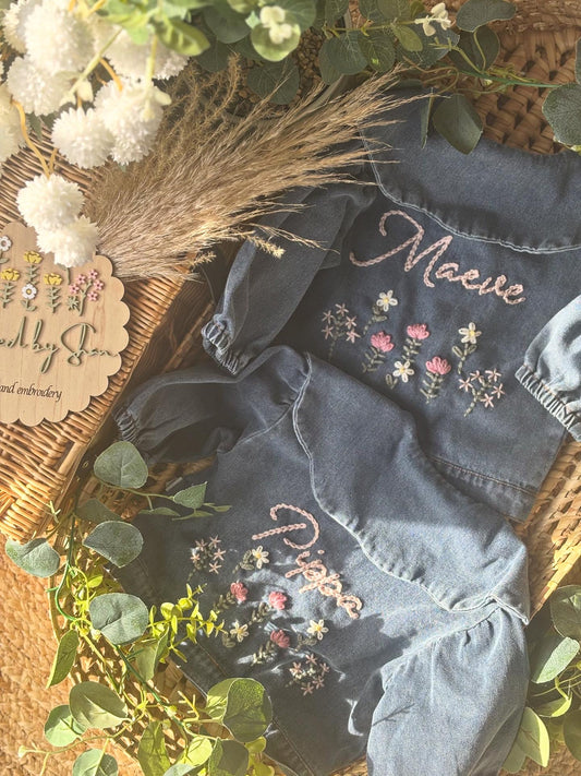 Personalised scalloped wildflower LOGO denim jacket