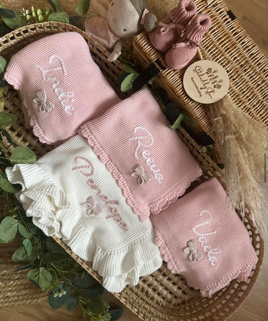 Pink scallop edge blanket - NAME ONLY