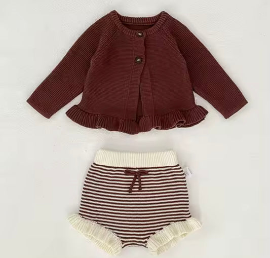 Ruffle cardigan & jam pant set - name only