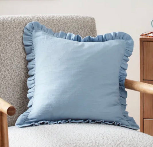 Blue frill cushion - name only