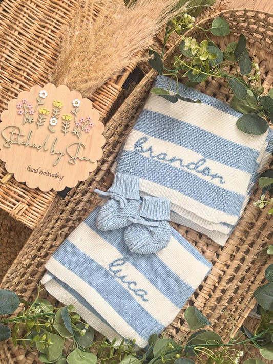 Blue stripe blanket personalised
