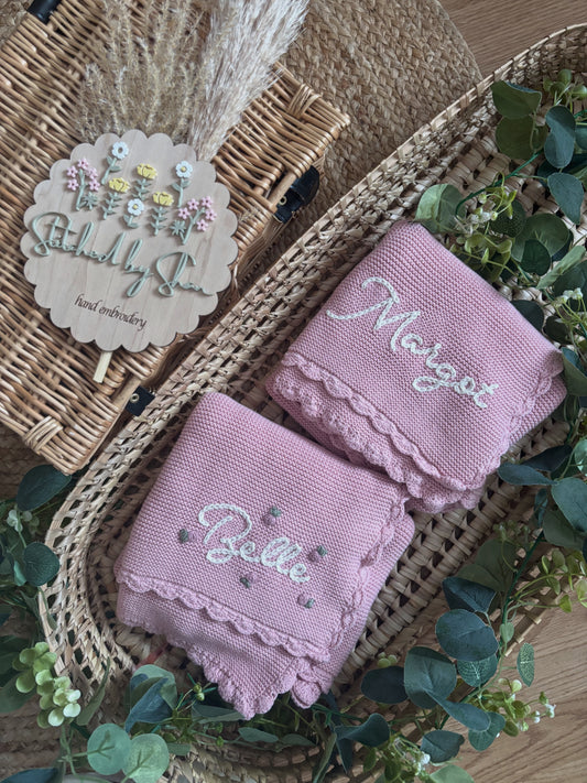 Pink scalloped edge blanket - name only