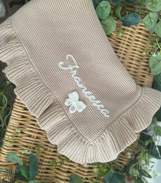 beige frill personalised blanket - CREAM BOW