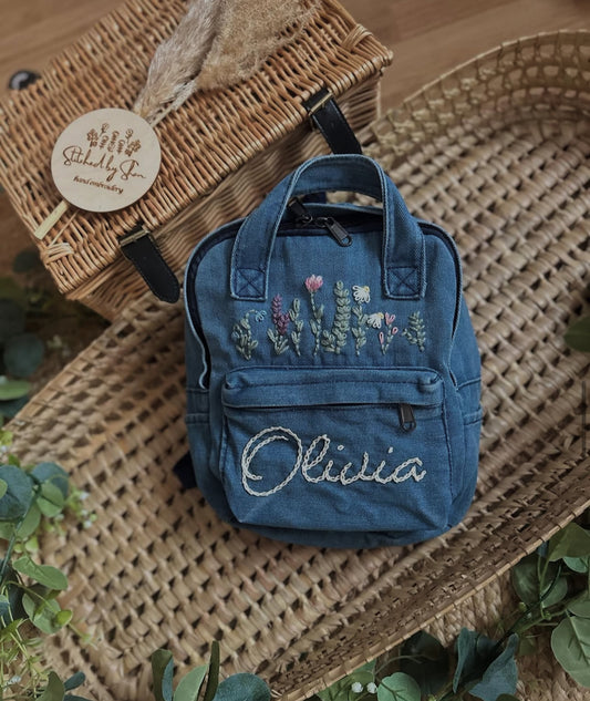 denim personalised backpack