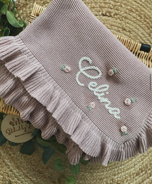 mauve personalised frill blanket - ROSEBUDS