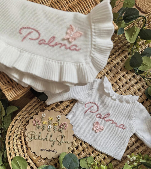 white frill personalised blanket - BUTTERFLY